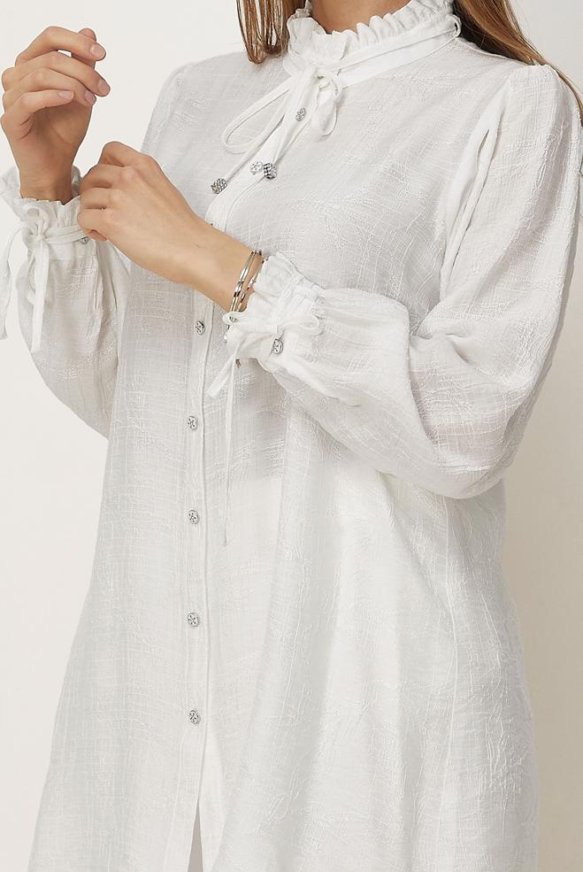 Hijab clothing WHITE TIED JACQUARD TUNIC 46617 - ALVİNA
