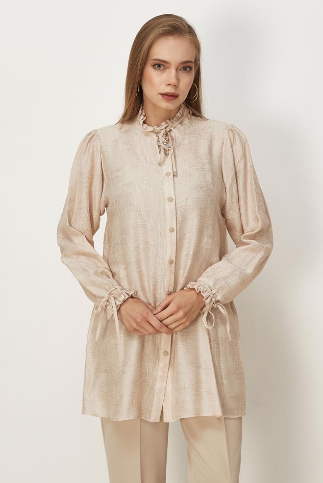 Hijab clothing BEIGE TIED JACQUARD TUNIC 46617 - ALVİNA
