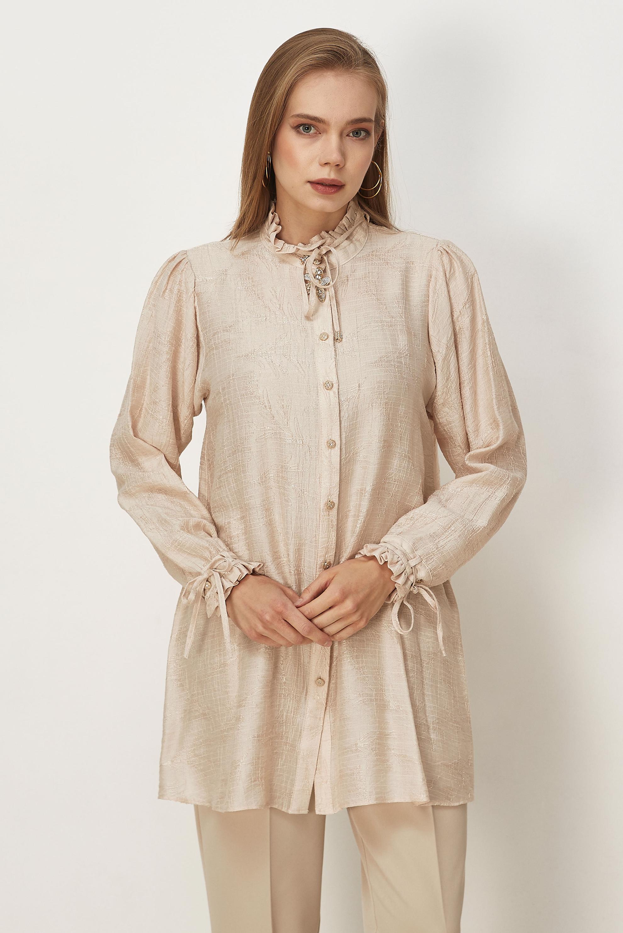Hijab clothing BEIGE TIED JACQUARD TUNIC 46617