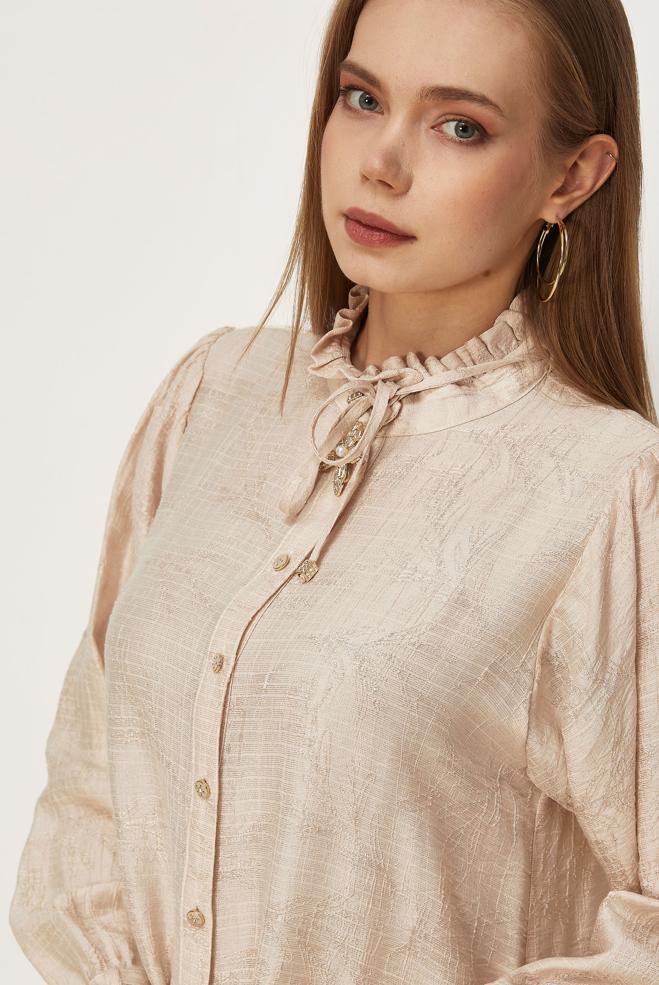 Hijab clothing BEIGE TIED JACQUARD TUNIC 46617 - ALVİNA