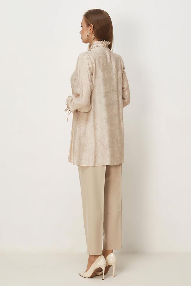 Hijab clothing BEIGE TIED JACQUARD TUNIC 46617 - ALVİNA