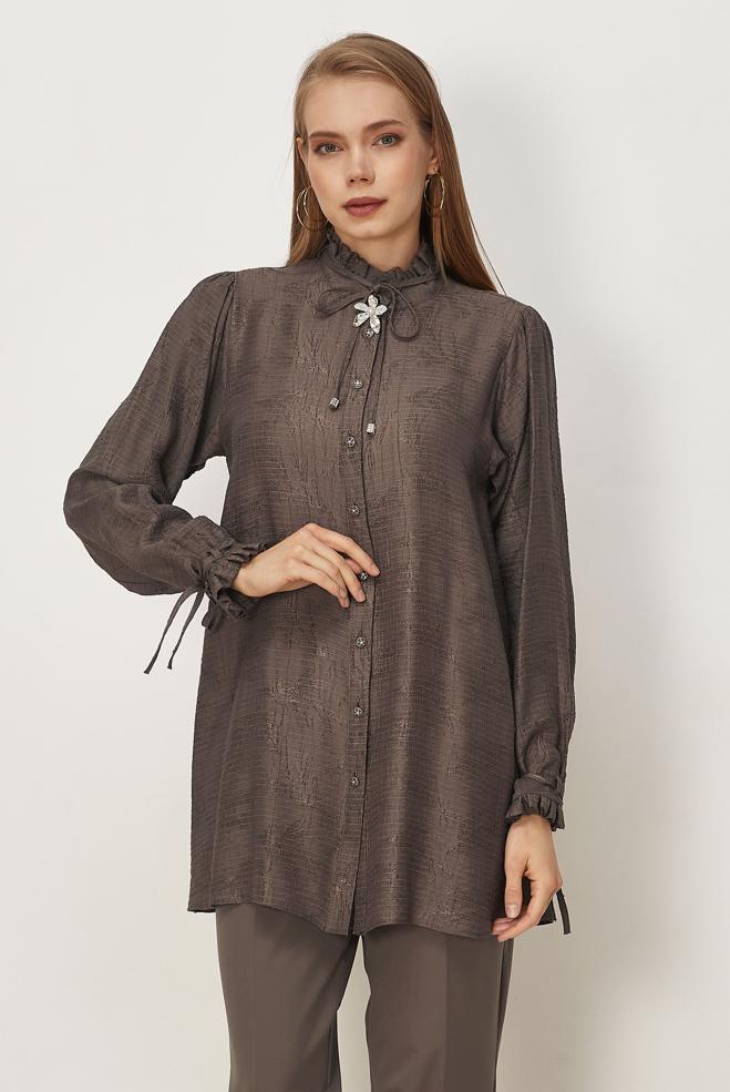 Hijab clothing BROWN TIED JACQUARD TUNIC 46617 - ALVİNA