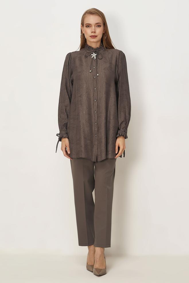 Hijab clothing BROWN TIED JACQUARD TUNIC 46617 - ALVİNA