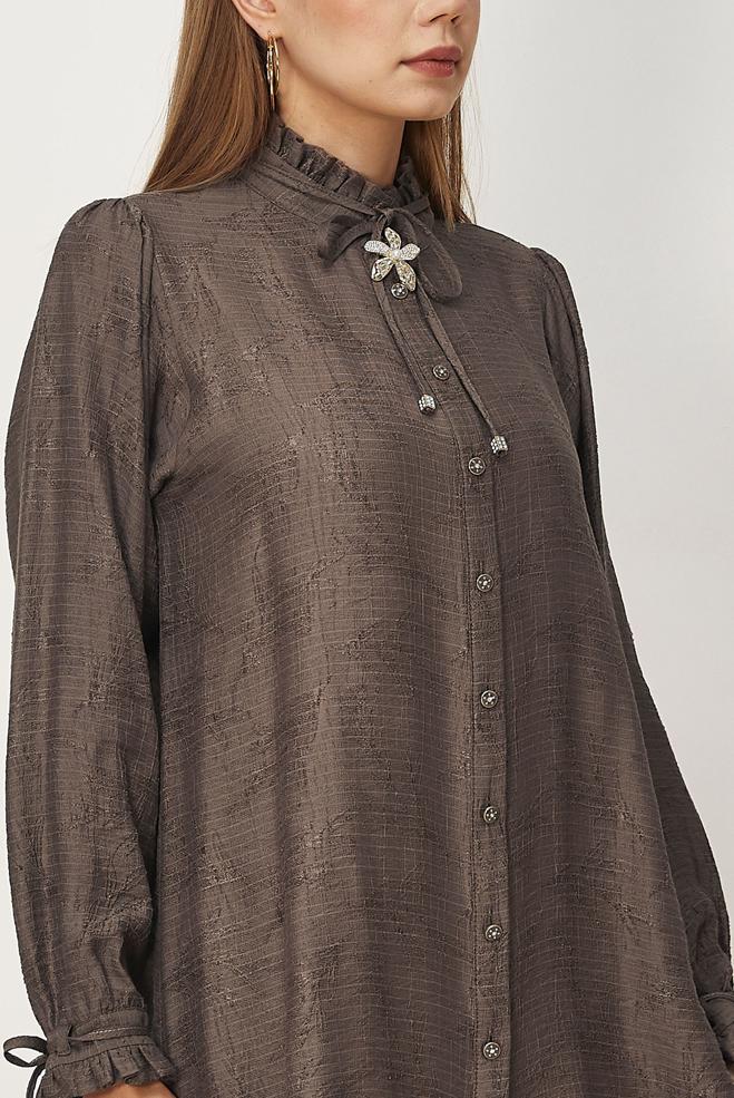 Hijab clothing BROWN TIED JACQUARD TUNIC 46617 - ALVİNA