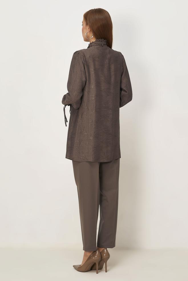 Hijab clothing BROWN TIED JACQUARD TUNIC 46617 - ALVİNA