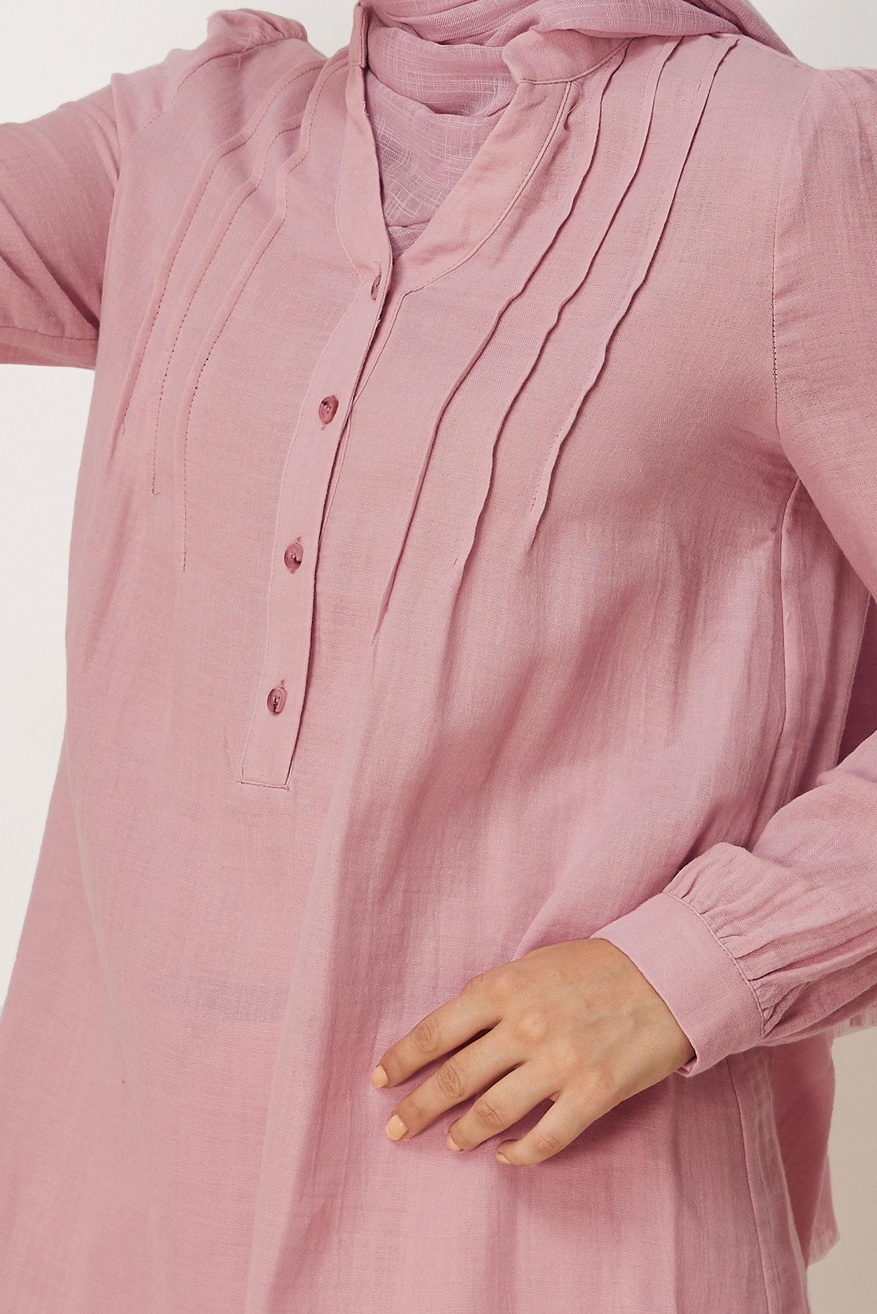 Tesettür giyim PEMBE HAKİM YAKA MÜSLİN TUNİK 46729