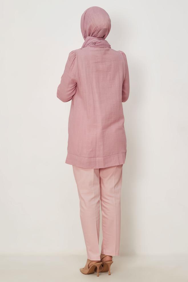 Tesettür giyim PEMBE HAKİM YAKA MÜSLİN TUNİK 46729 - ALVİNA
