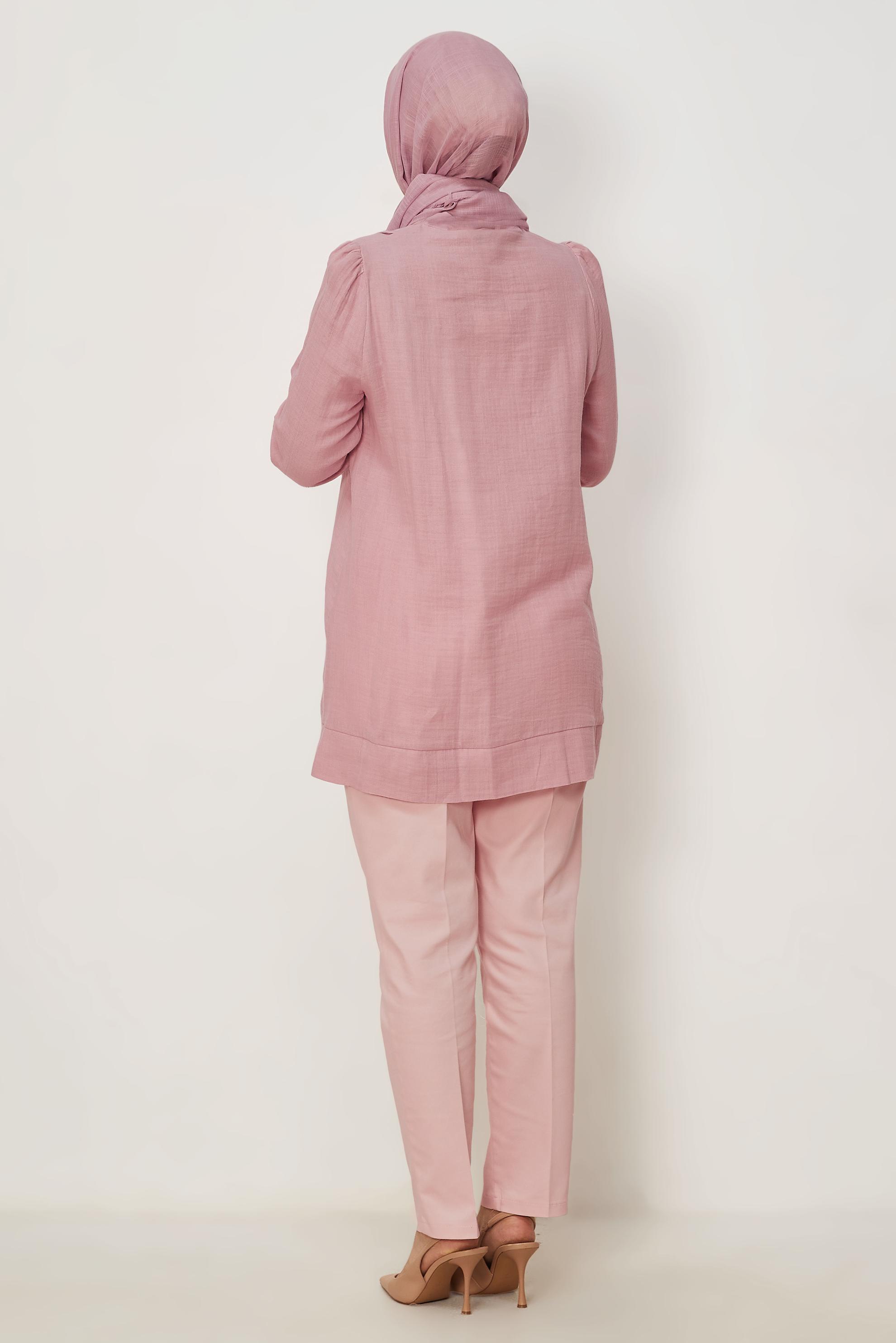 Tesettür giyim PEMBE HAKİM YAKA MÜSLİN TUNİK 46729