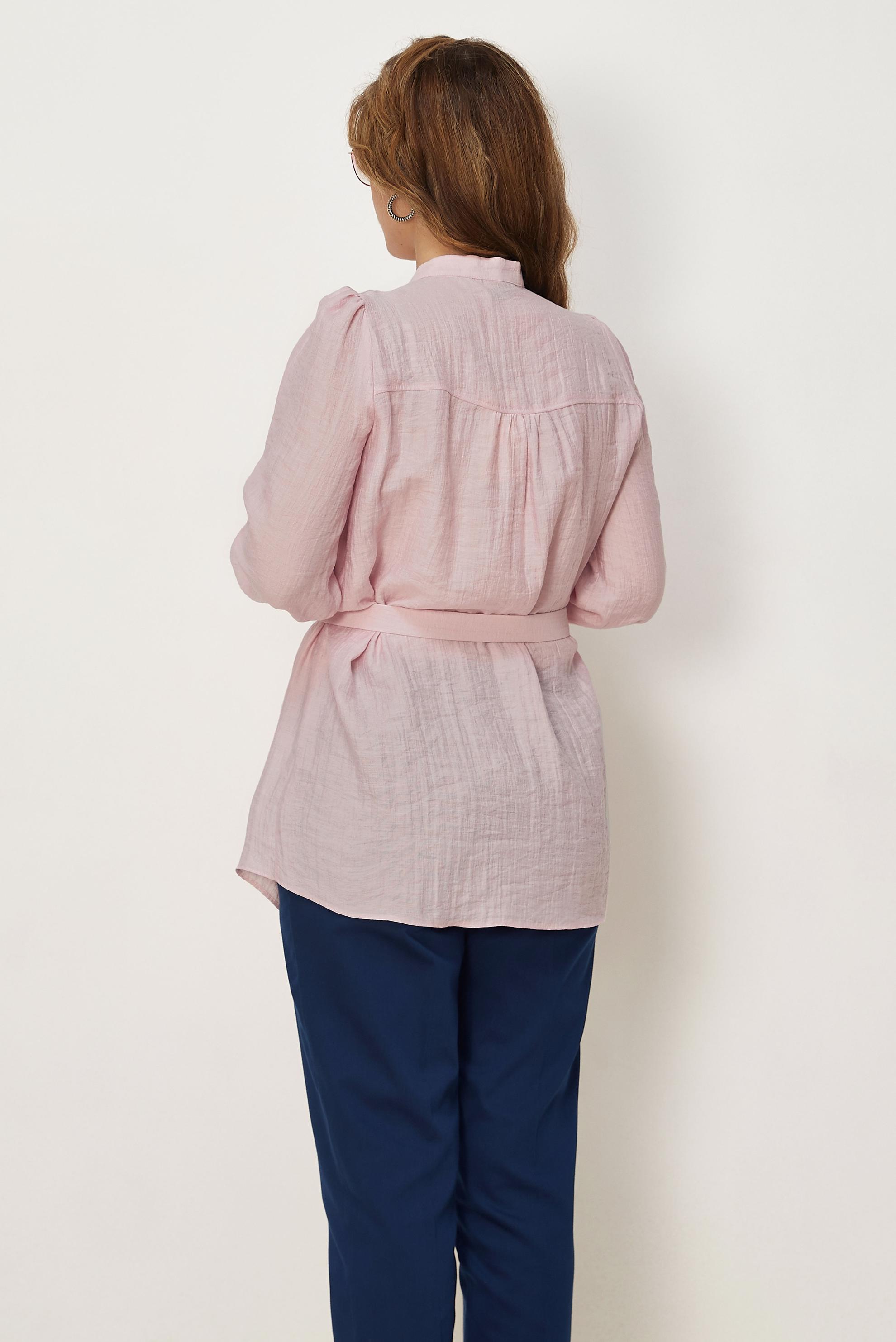 Tesettür giyim PEMBE KEMERLİ VİSKON TUNİK 46733