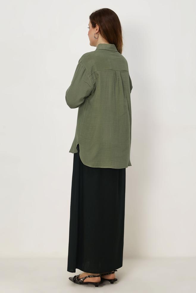 Tesettür giyim HAKİ 46739 MÜSLİN 40 TUNİK 38-46 TEK40 - ALVİNA