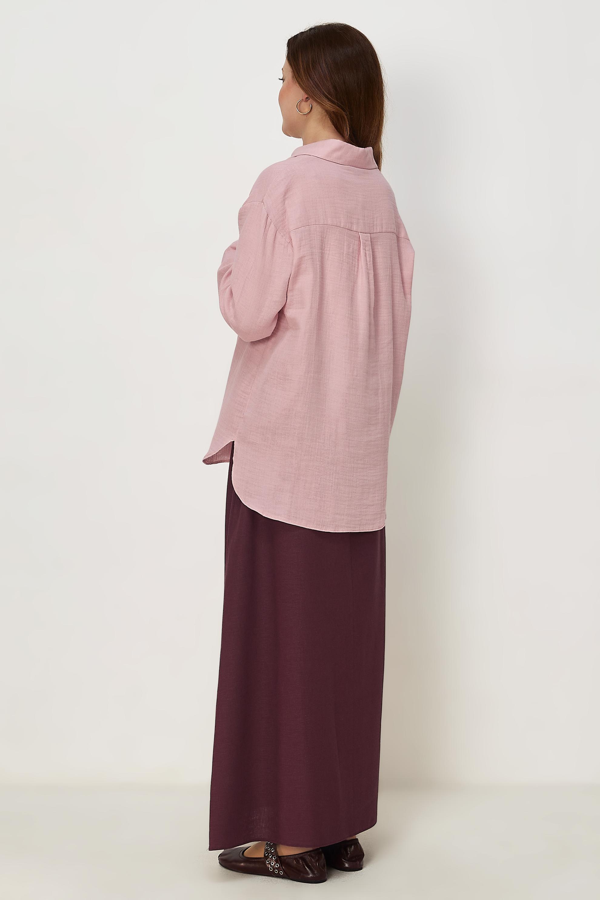 Tesettür giyim PEMBE GÖMLEK YAKA MÜSLİN TUNİK 46739