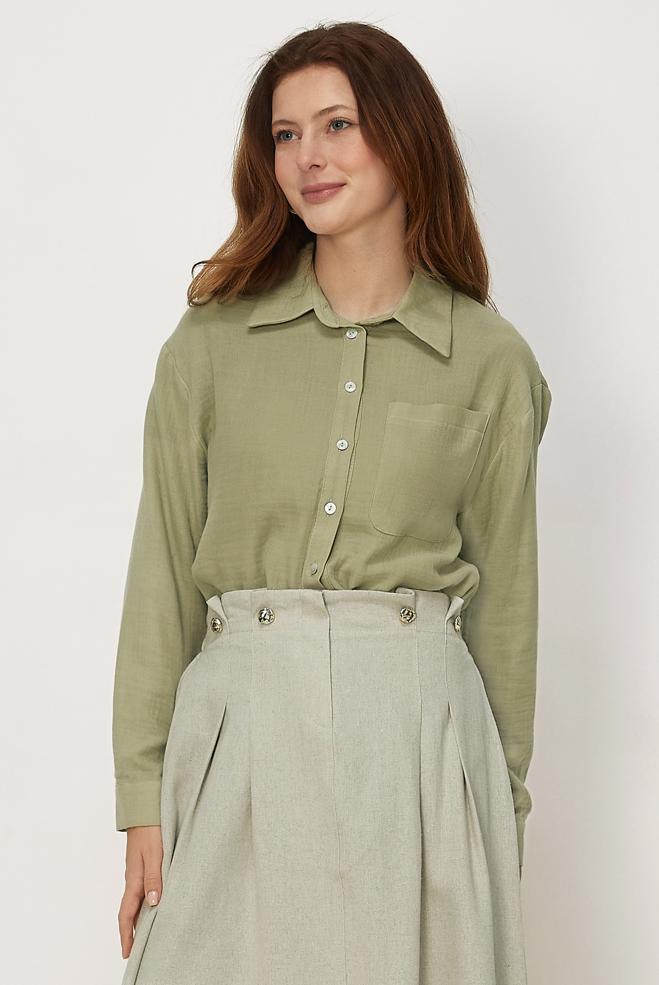Hijab clothing GREEN SHIRT COLLAR MUSLIN TUNIC 46739 - ALVİNA