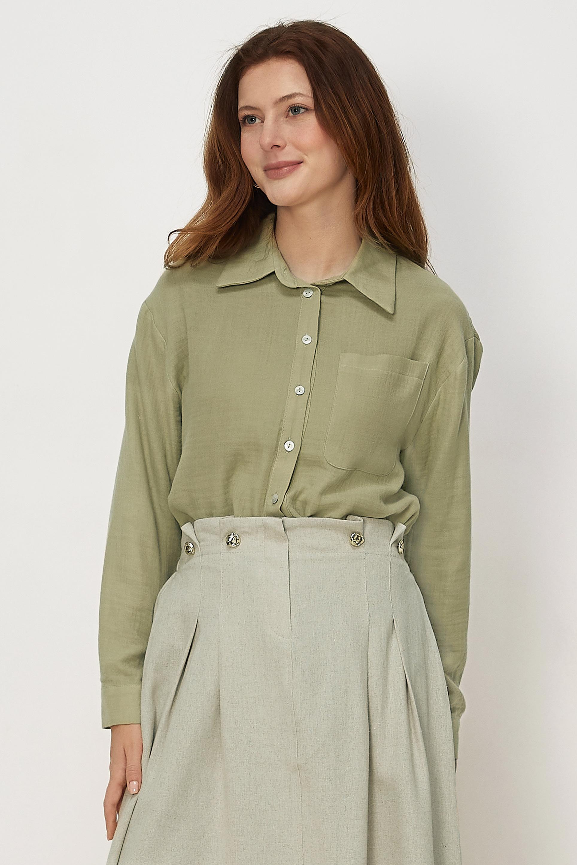 Hijab clothing GREEN SHIRT COLLAR MUSLIN TUNIC 46739