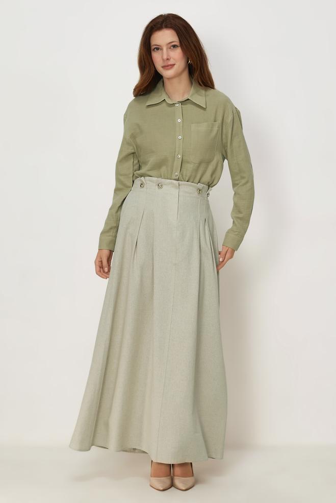 Hijab clothing GREEN SHIRT COLLAR MUSLIN TUNIC 46739 - ALVİNA
