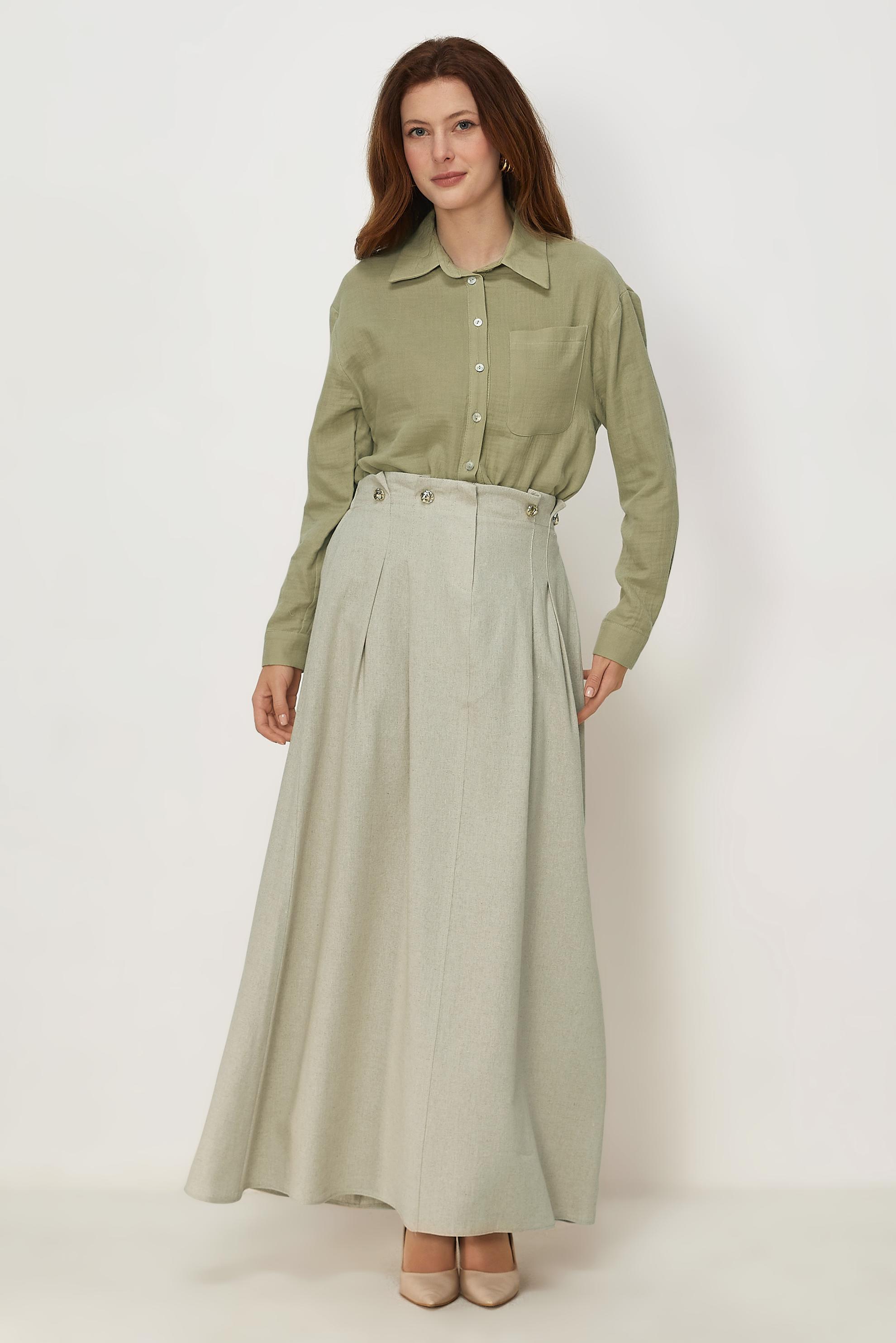 Hijab clothing GREEN SHIRT COLLAR MUSLIN TUNIC 46739