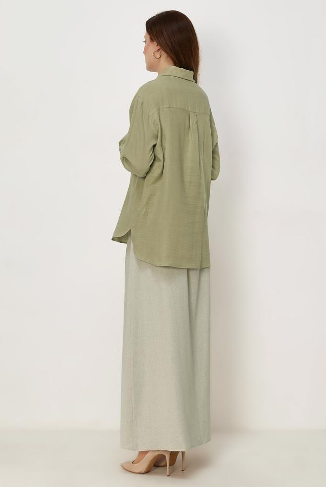 Hijab clothing GREEN SHIRT COLLAR MUSLIN TUNIC 46739 - ALVİNA