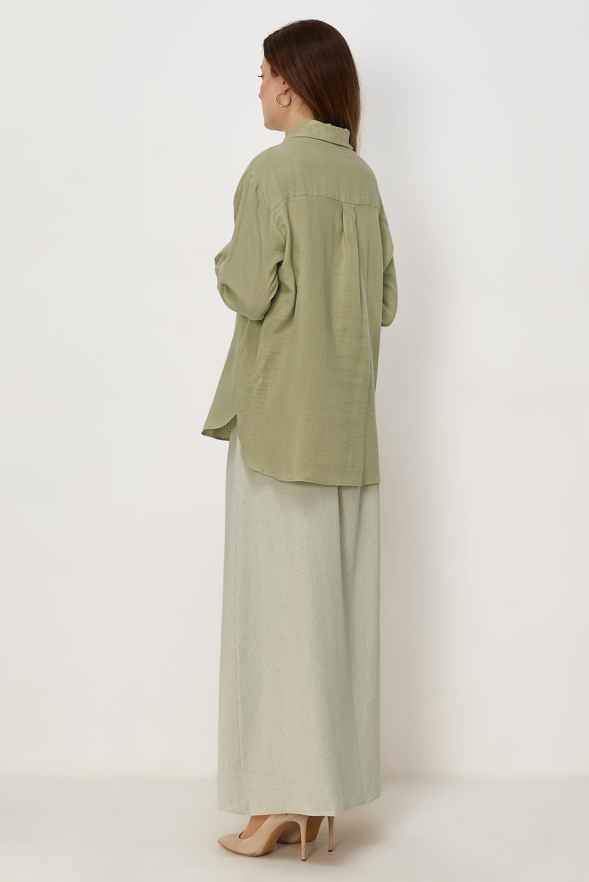 Hijab clothing GREEN SHIRT COLLAR MUSLIN TUNIC 46739