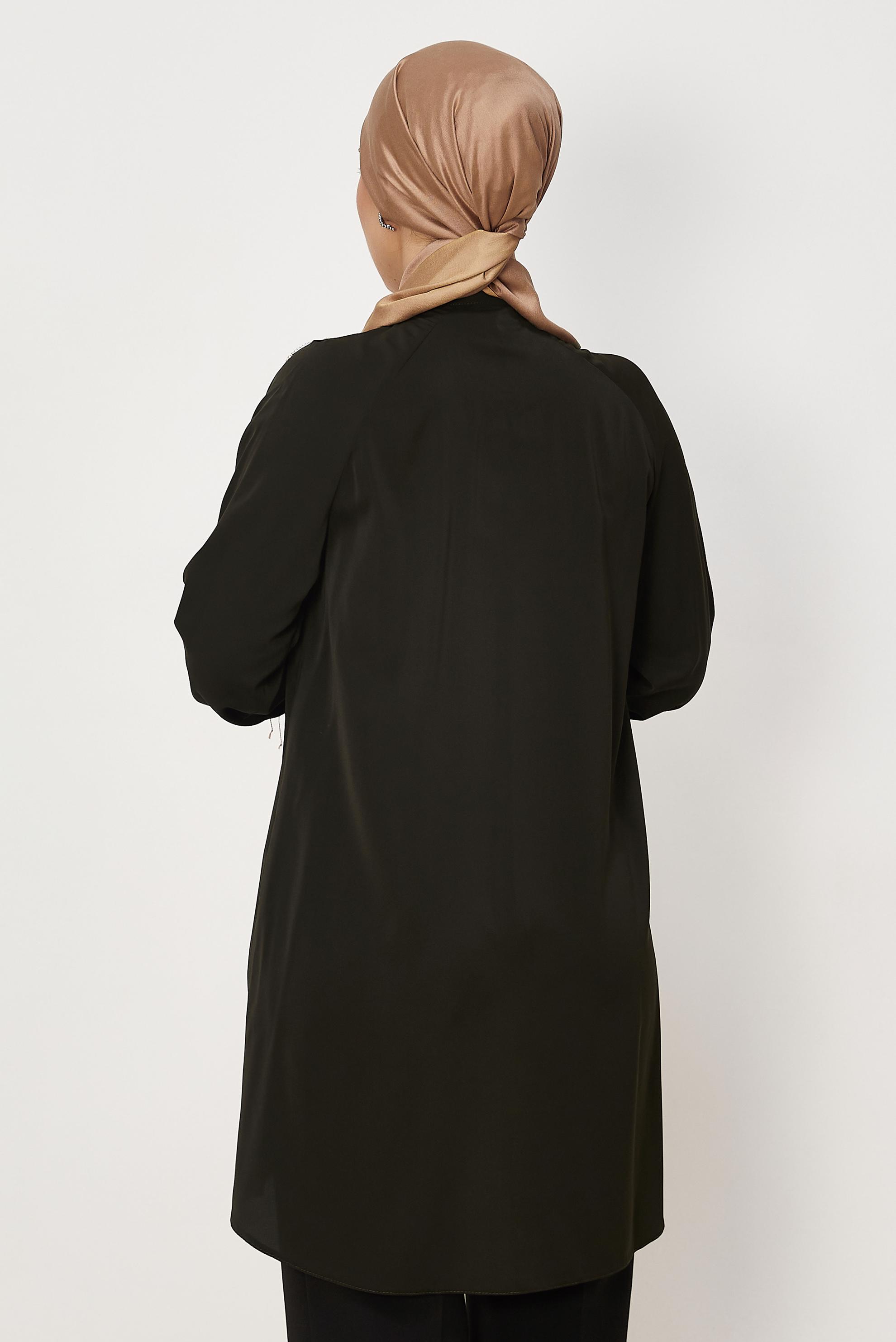 Tesettür giyim KAHVE BOYUNDAN BAĞLAMALI TUNİK 46783
