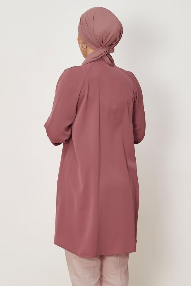 Tesettür giyim PEMBE BOYUNDAN BAĞLAMALI TUNİK 46783 - ALVİNA