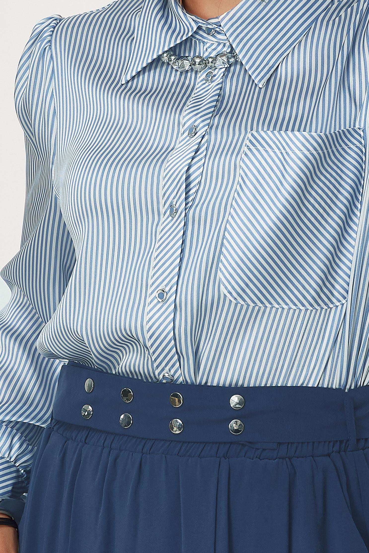 Tesettür giyim MAVİ ÇİZGİLİ SATEN TUNİK 46795