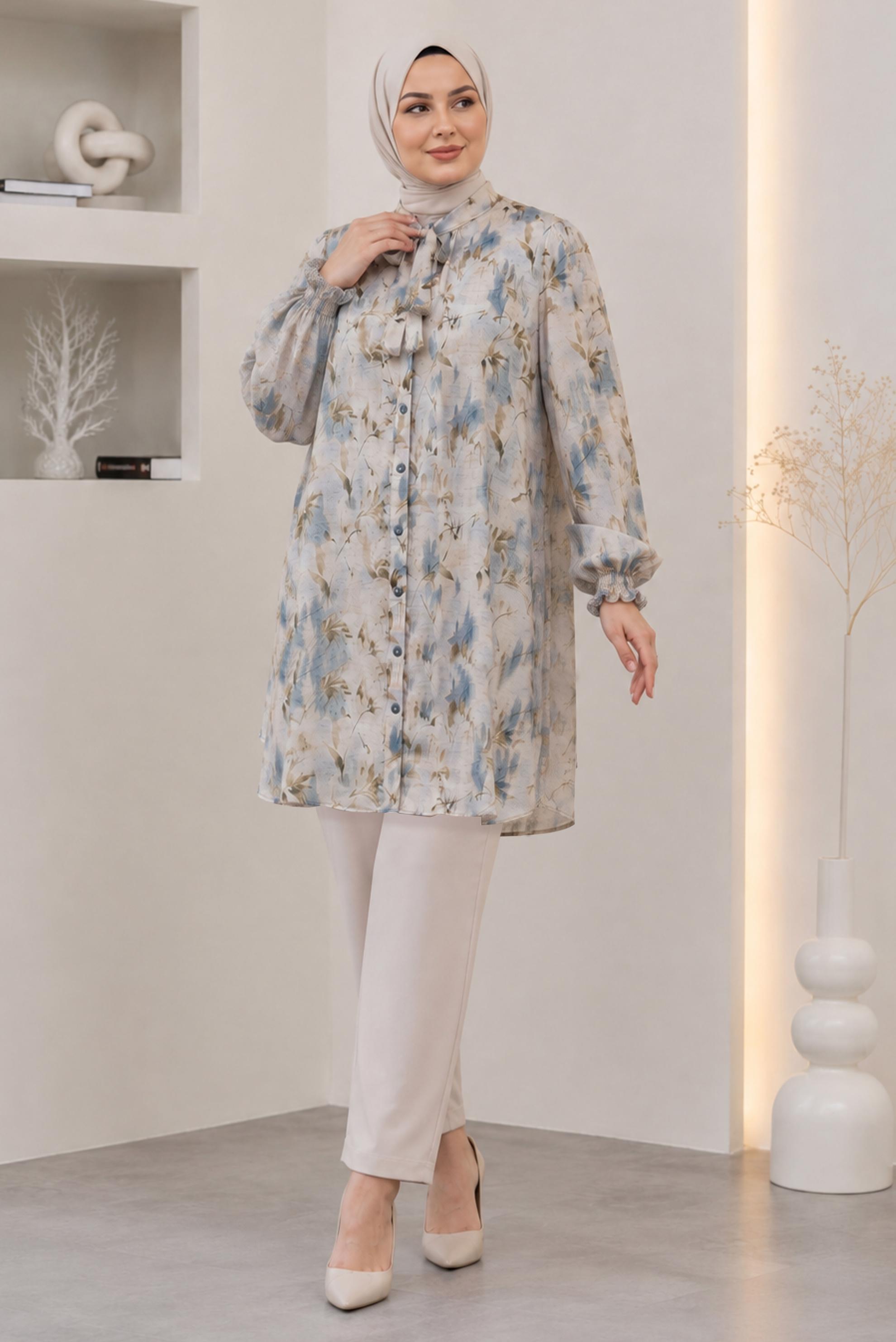 Hijab clothing BLUE PLUS SIZE PATTERNED TUNIC 46814
