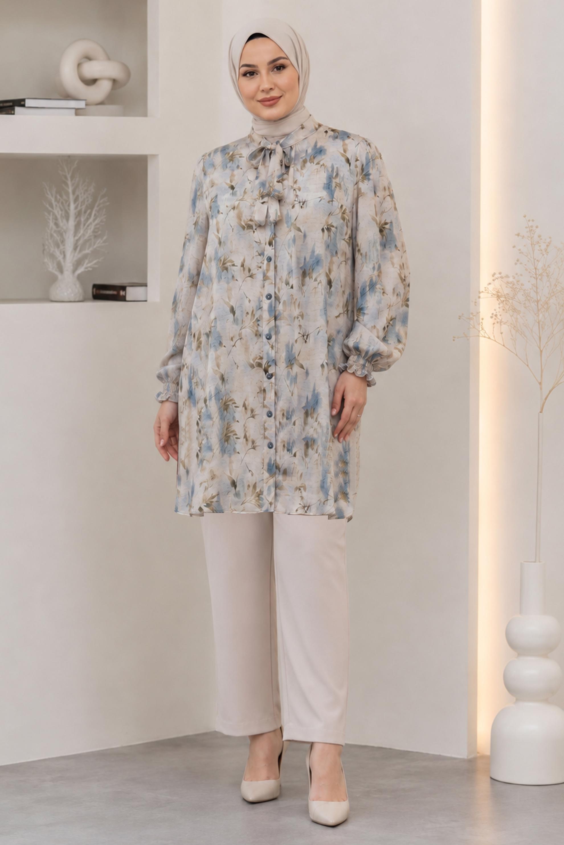 Hijab clothing BLUE PLUS SIZE PATTERNED TUNIC 46814