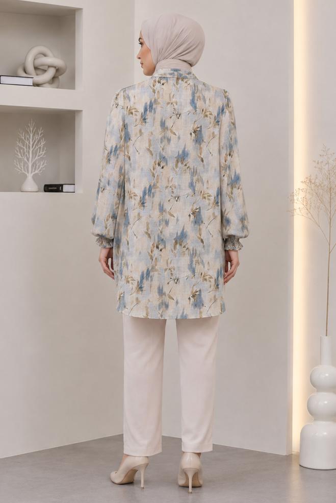 Hijab clothing BLUE PLUS SIZE PATTERNED TUNIC 46814 - ALVİNA