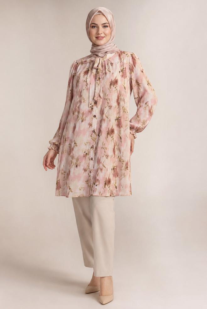 Hijab clothing BROWN PLUS SIZE PATTERNED TUNIC 46814 - ALVİNA