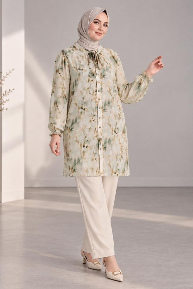 Hijab clothing BROWN PLUS SIZE PATTERNED TUNIC 46814 - ALVİNA