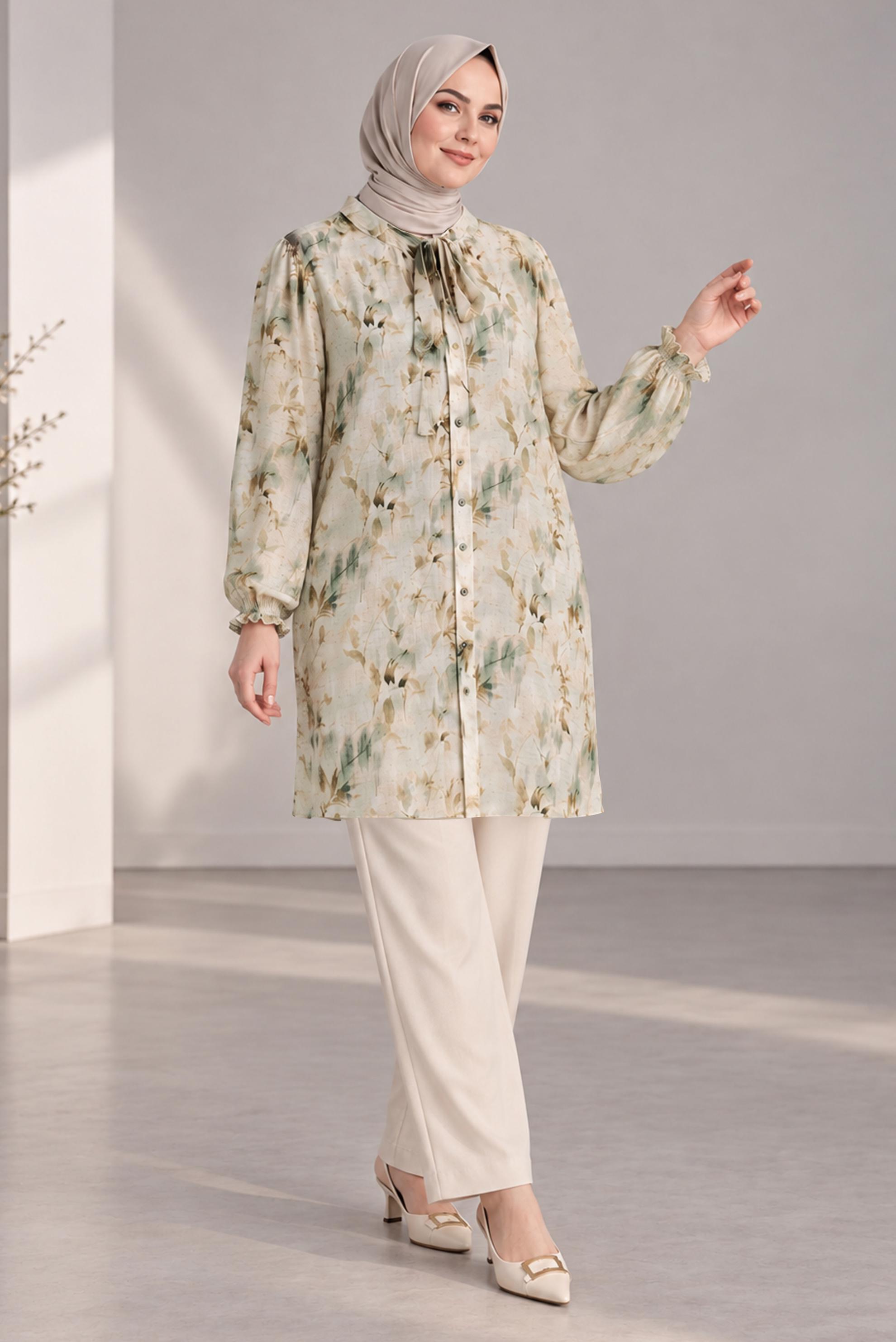 Hijab clothing BROWN PLUS SIZE PATTERNED TUNIC 46814