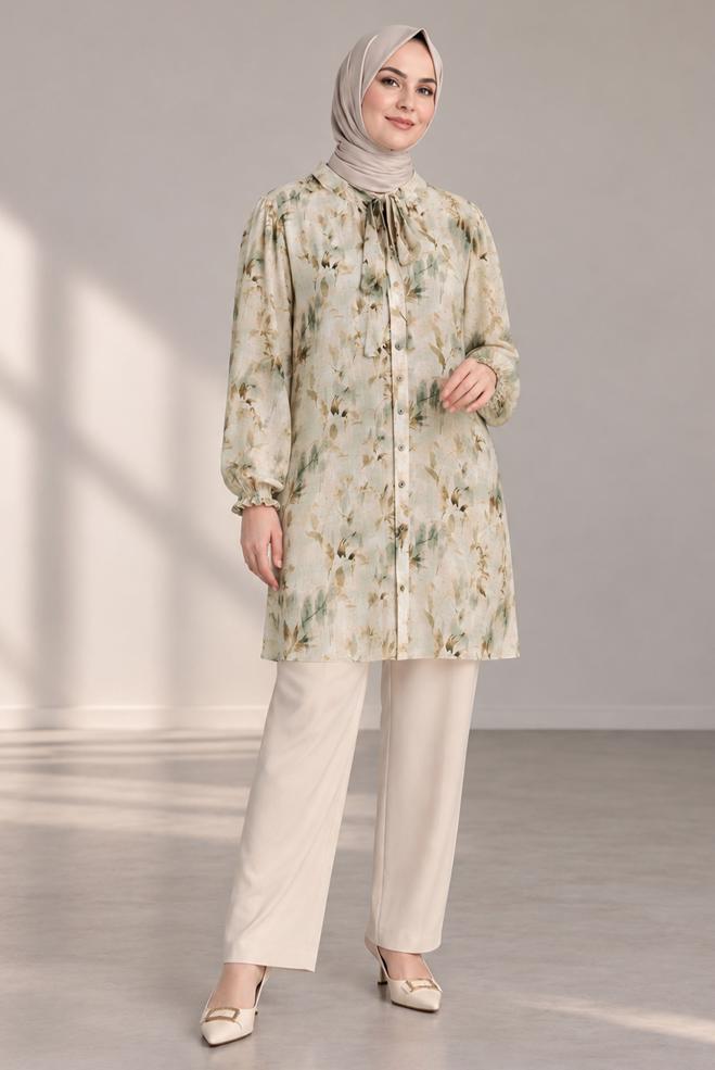 Hijab clothing BROWN PLUS SIZE PATTERNED TUNIC 46814 - ALVİNA