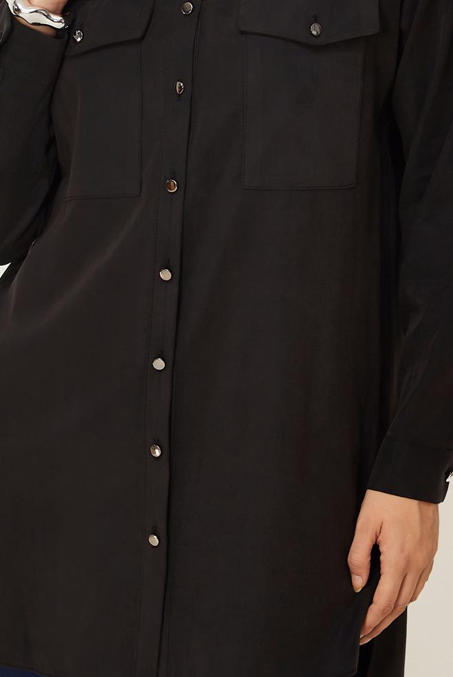 Tesettür giyim SİYAH GÖMLEK YAKA TUNİK 46836 - ALVİNA