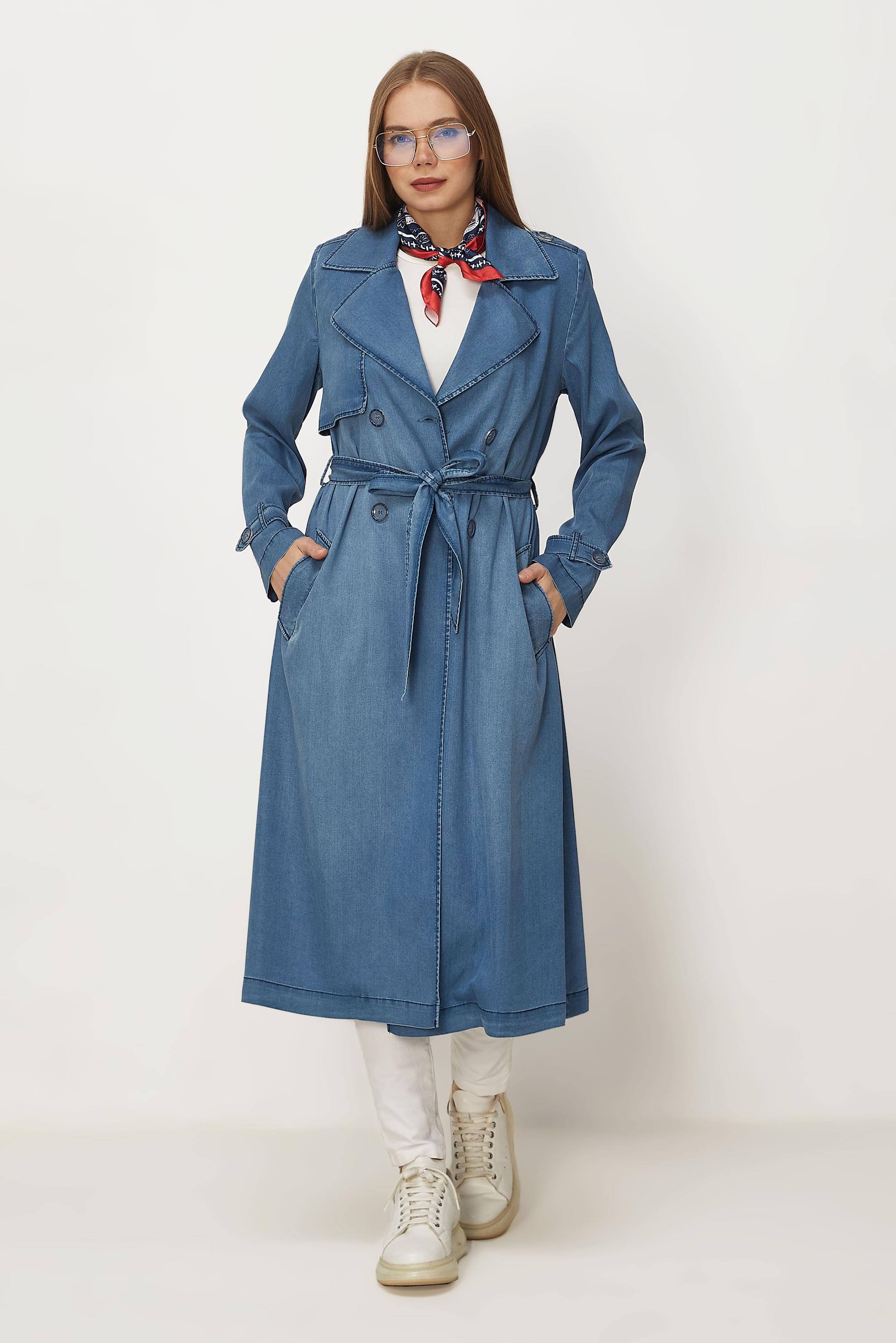 Hijab-Kleidung BLAU DENIM-TRENCHCOAT MIT GÜRTEL 10968