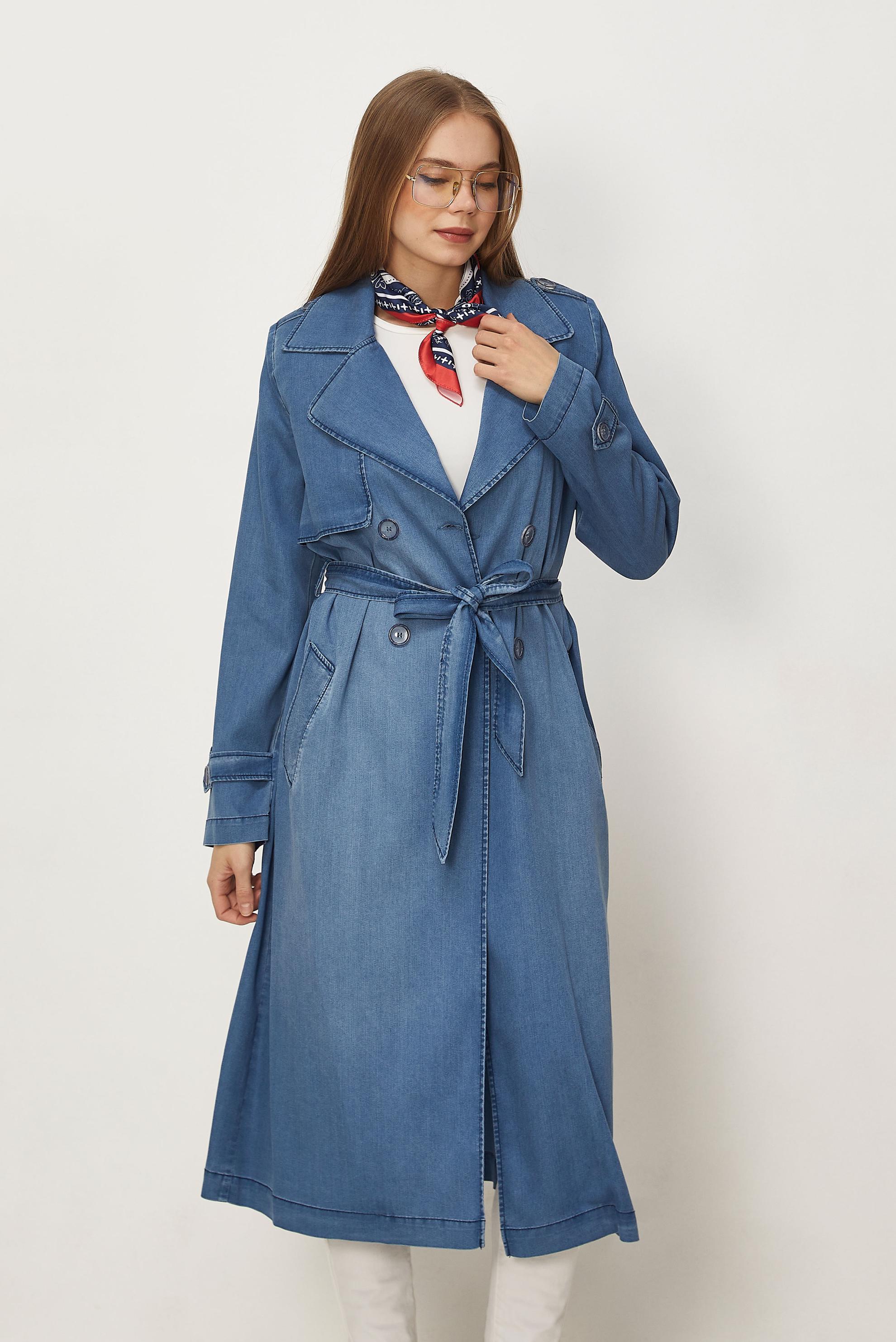 Hijab-Kleidung BLAU DENIM-TRENCHCOAT MIT GÜRTEL 10968