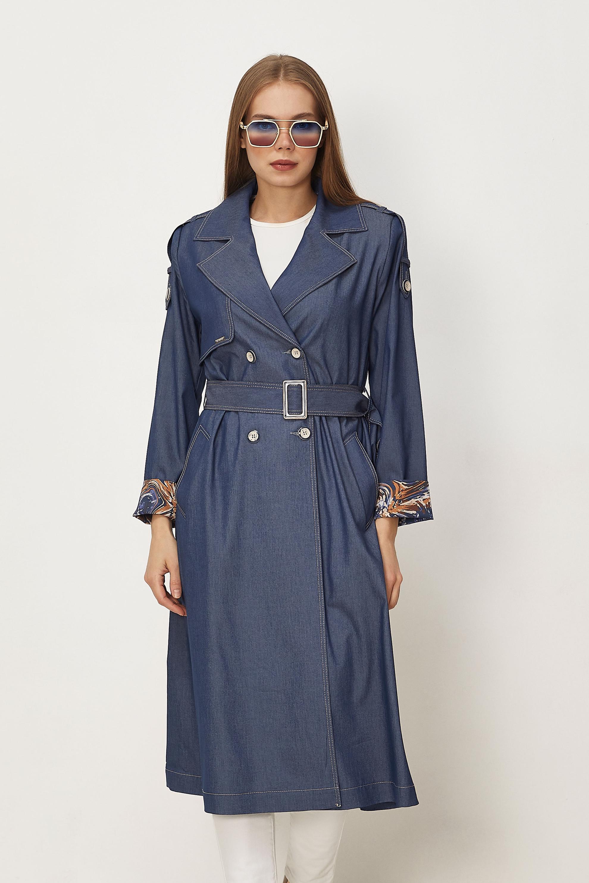 Hijab-Kleidung NAVY BLAU TRENCHCOAT MIT GÜRTEL 11000