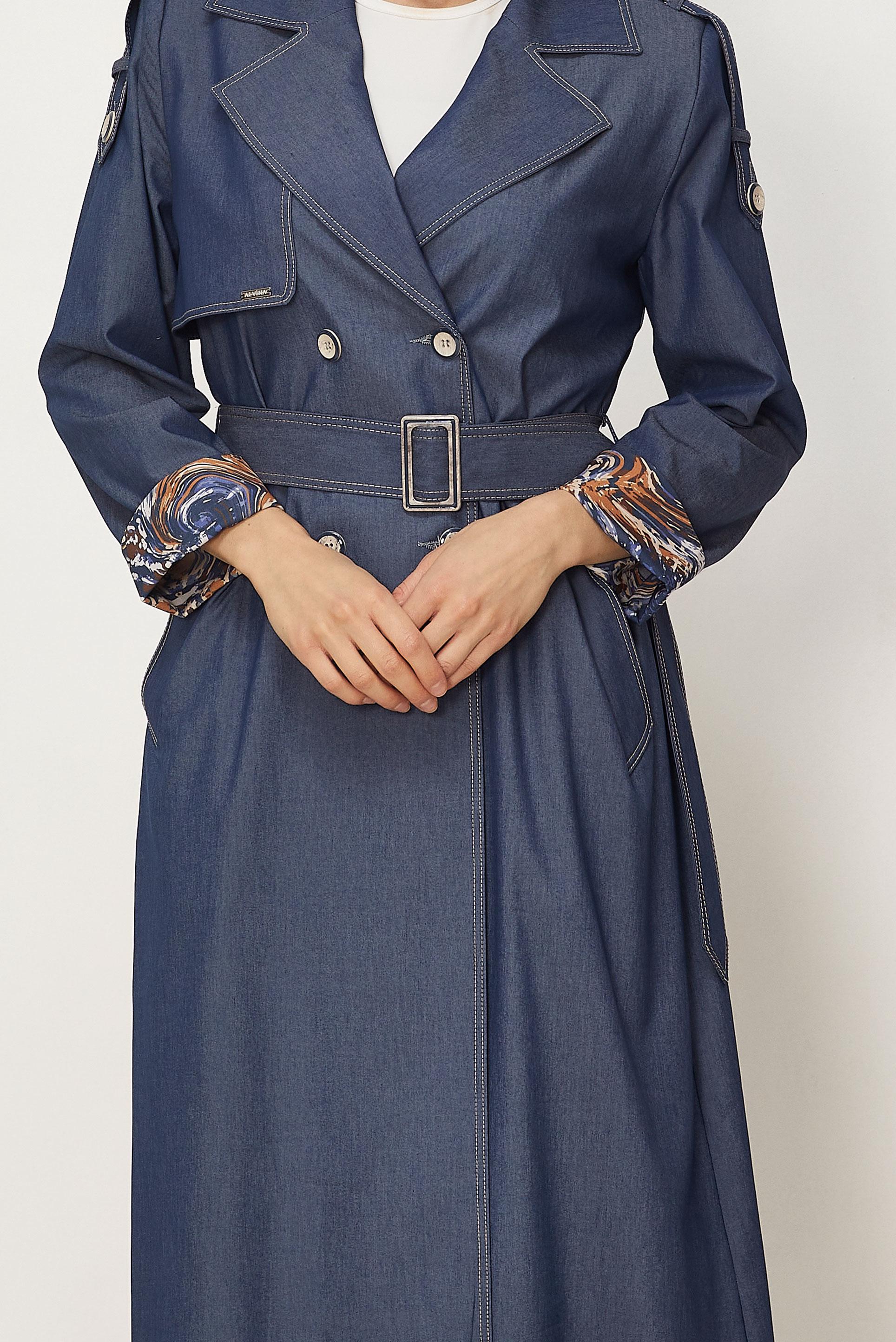 Hijab-Kleidung NAVY BLAU TRENCHCOAT MIT GÜRTEL 11000
