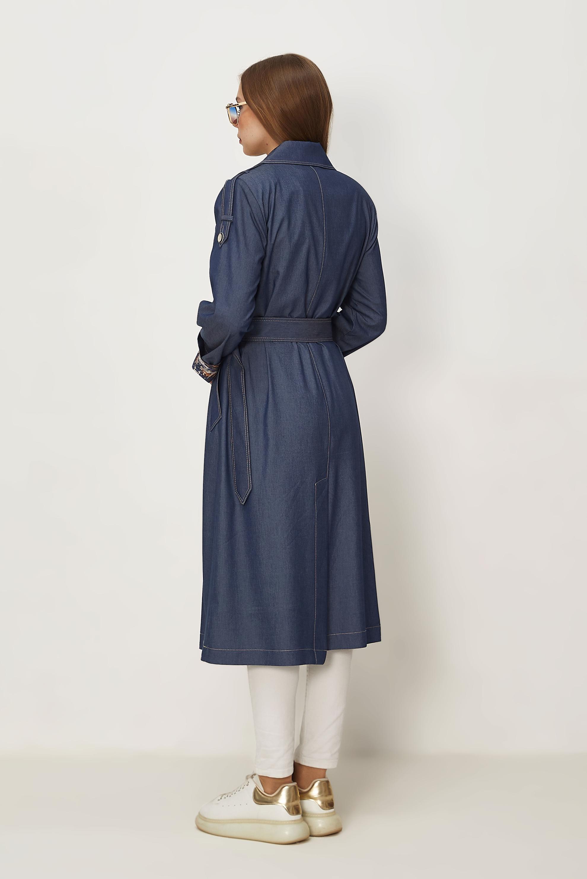 Hijab-Kleidung NAVY BLAU TRENCHCOAT MIT GÜRTEL 11000