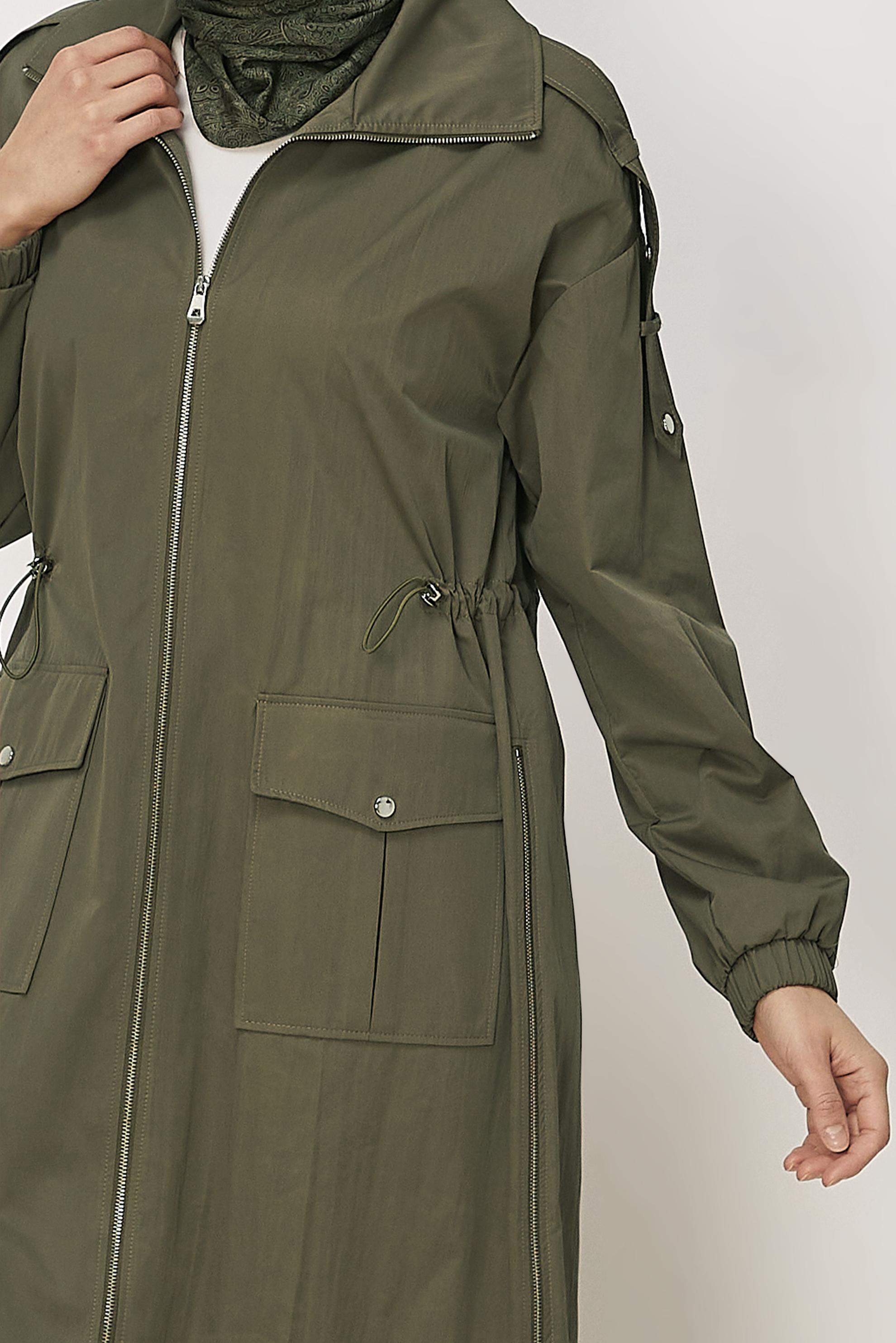 Hijab-Kleidung KHAKI GESMOKTER TAILLEN-TRENCHCOAT 11001