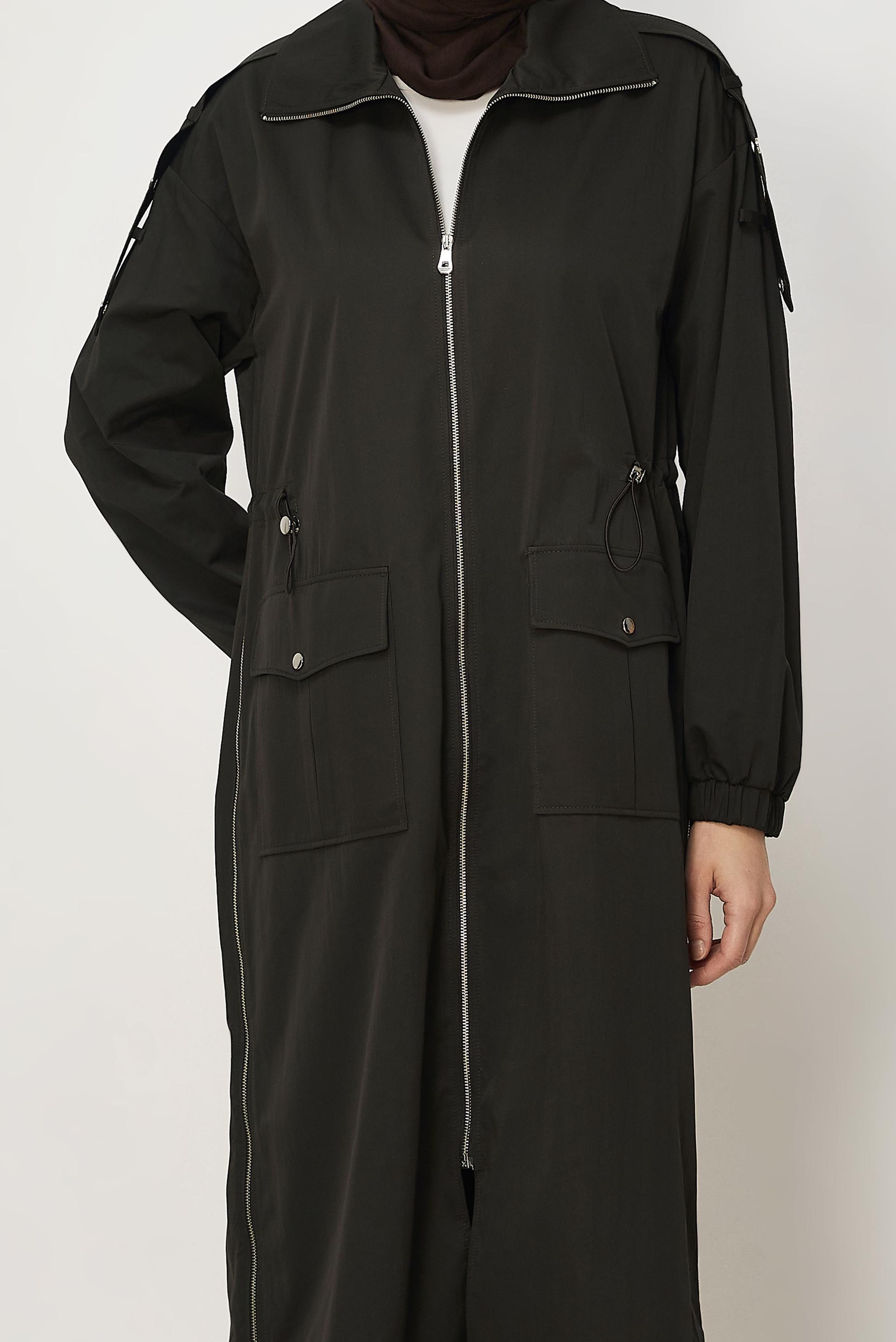 Hijab-Kleidung BRAUN GESMOKTER TAILLEN-TRENCHCOAT 11001