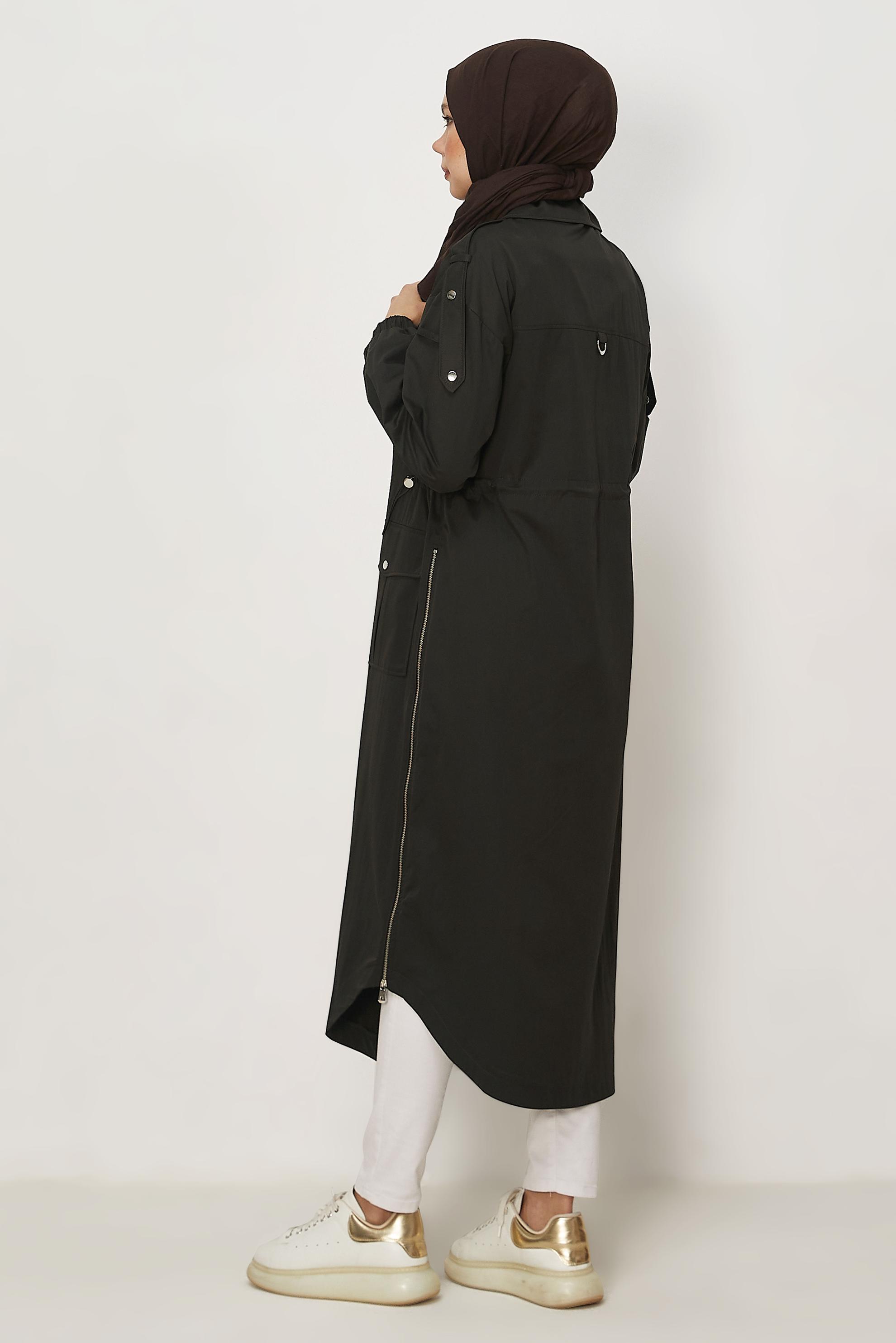 Hijab-Kleidung BRAUN GESMOKTER TAILLEN-TRENCHCOAT 11001