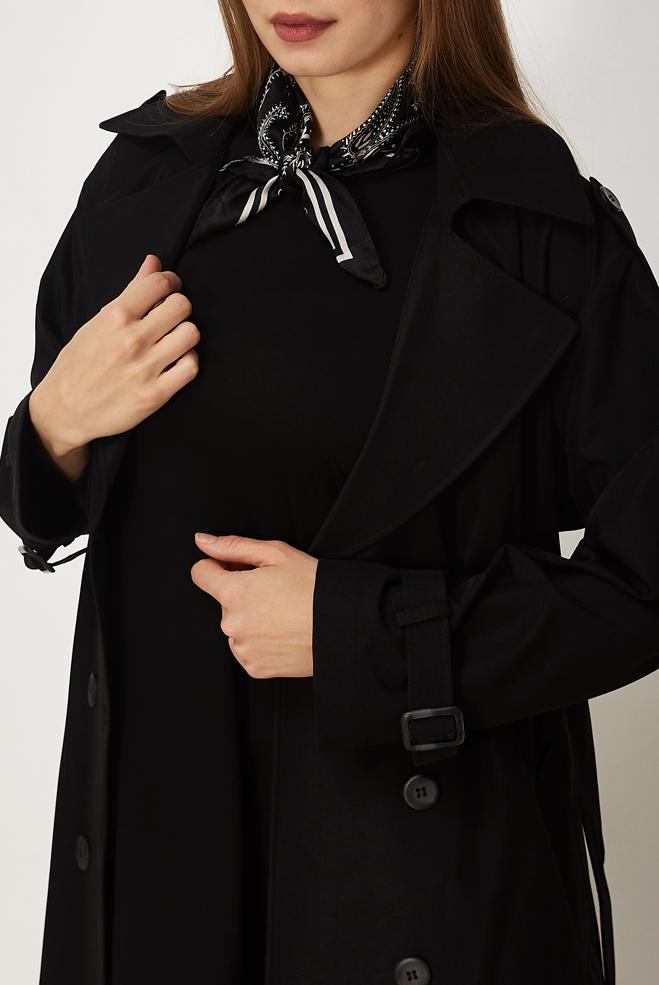 Hijab-Kleidung SCHWARZ TRENCHCOAT MIT GÜRTEL 11002 - ALVİNA