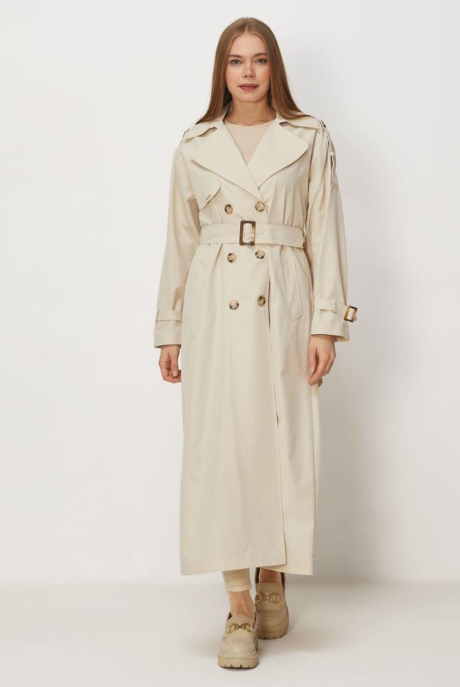 Hijab-Kleidung BEIGE TRENCHCOAT MIT GÜRTEL 11002 - ALVİNA