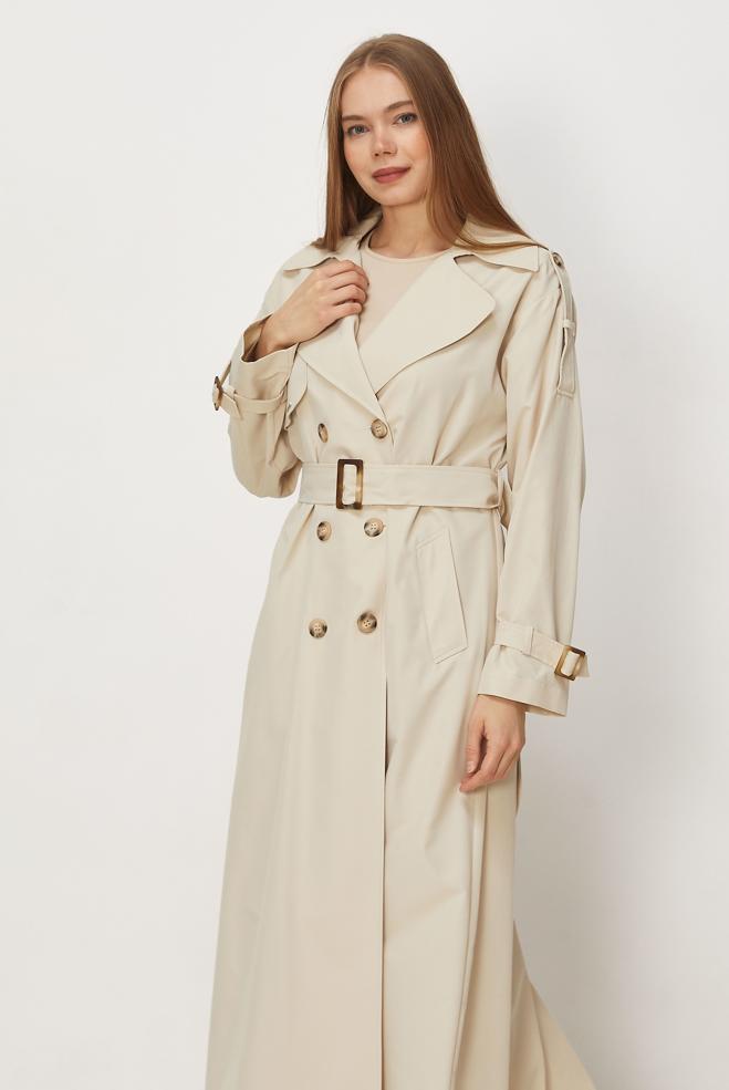 Hijab-Kleidung BEIGE TRENCHCOAT MIT GÜRTEL 11002 - ALVİNA