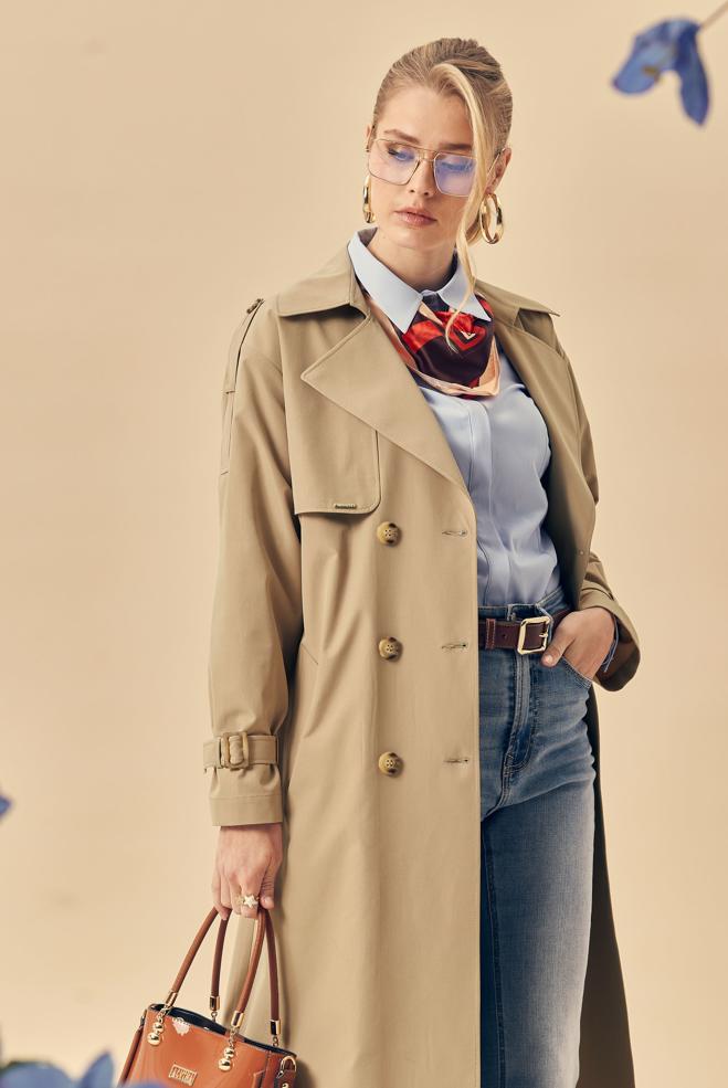 Hijab-Kleidung BRAUN TRENCHCOAT MIT GÜRTEL 11002 - ALVİNA