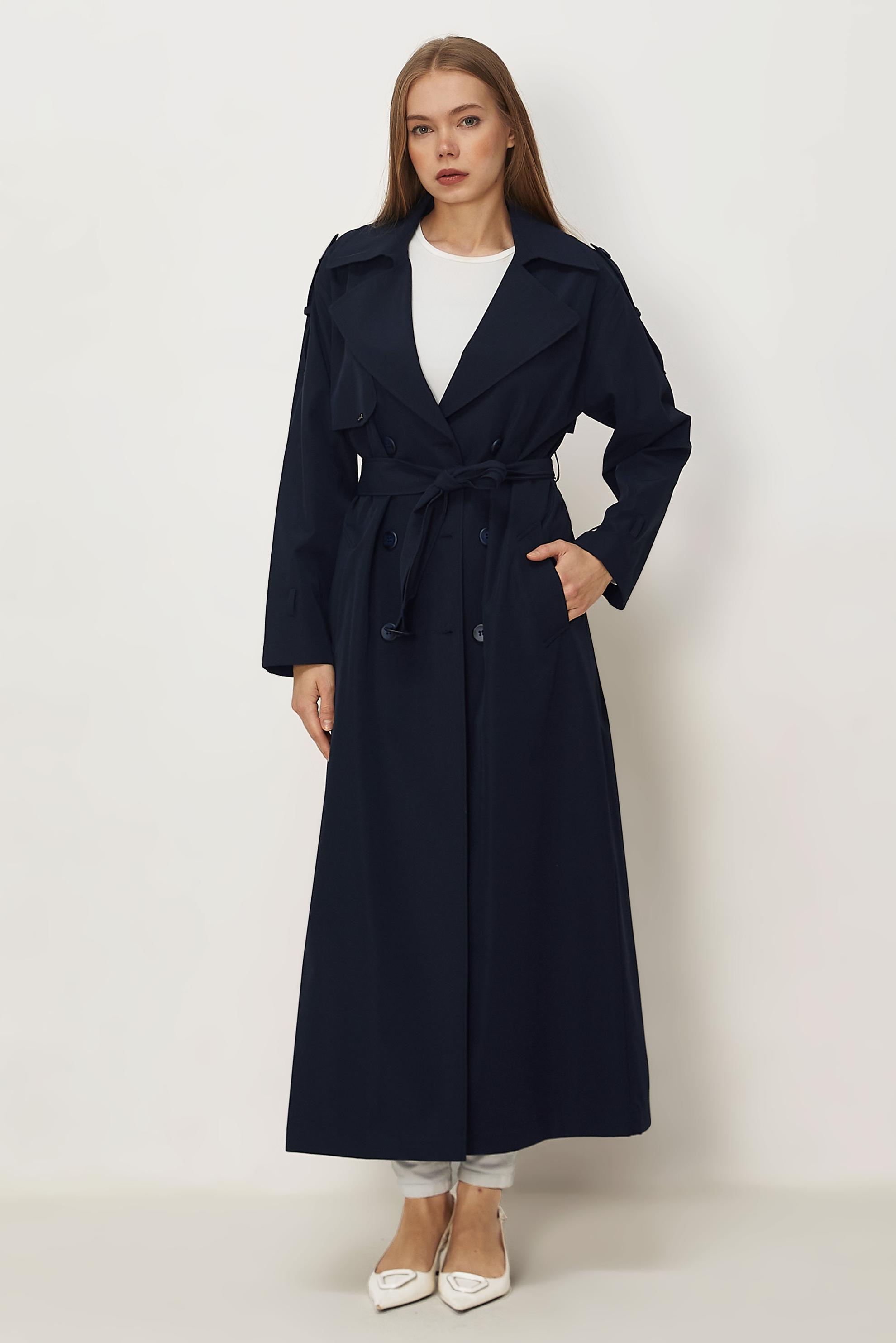 Hijab-Kleidung NAVY BLAU TRENCHCOAT MIT GÜRTEL 11002
