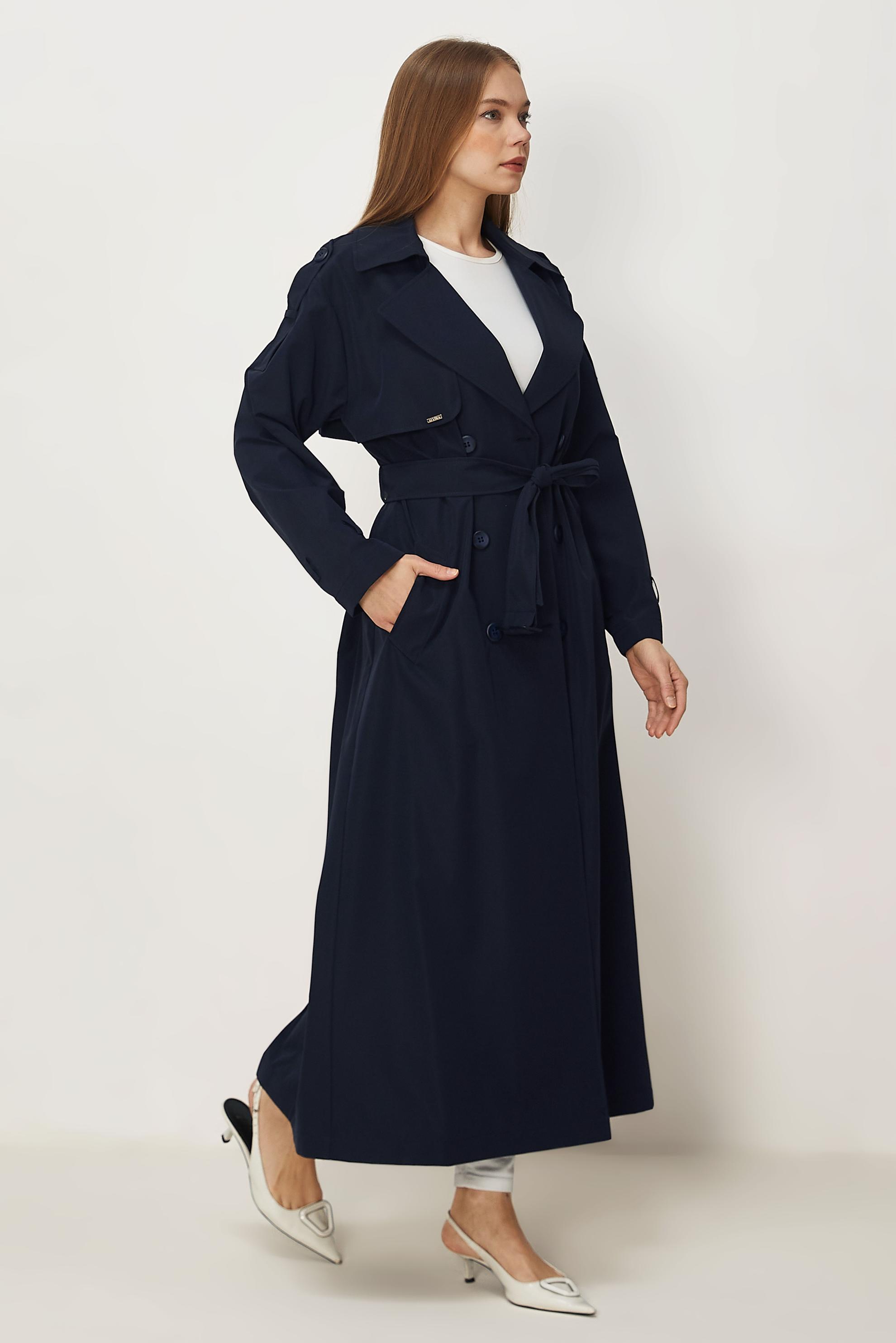 Hijab-Kleidung NAVY BLAU TRENCHCOAT MIT GÜRTEL 11002