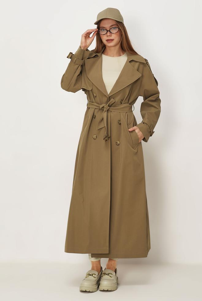 Hijab-Kleidung BRAUN TRENCHCOAT MIT GÜRTEL 11002 - ALVİNA