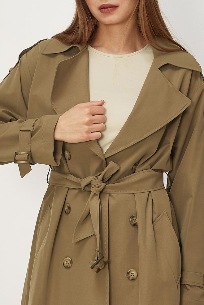 Hijab-Kleidung BRAUN TRENCHCOAT MIT GÜRTEL 11002 - ALVİNA