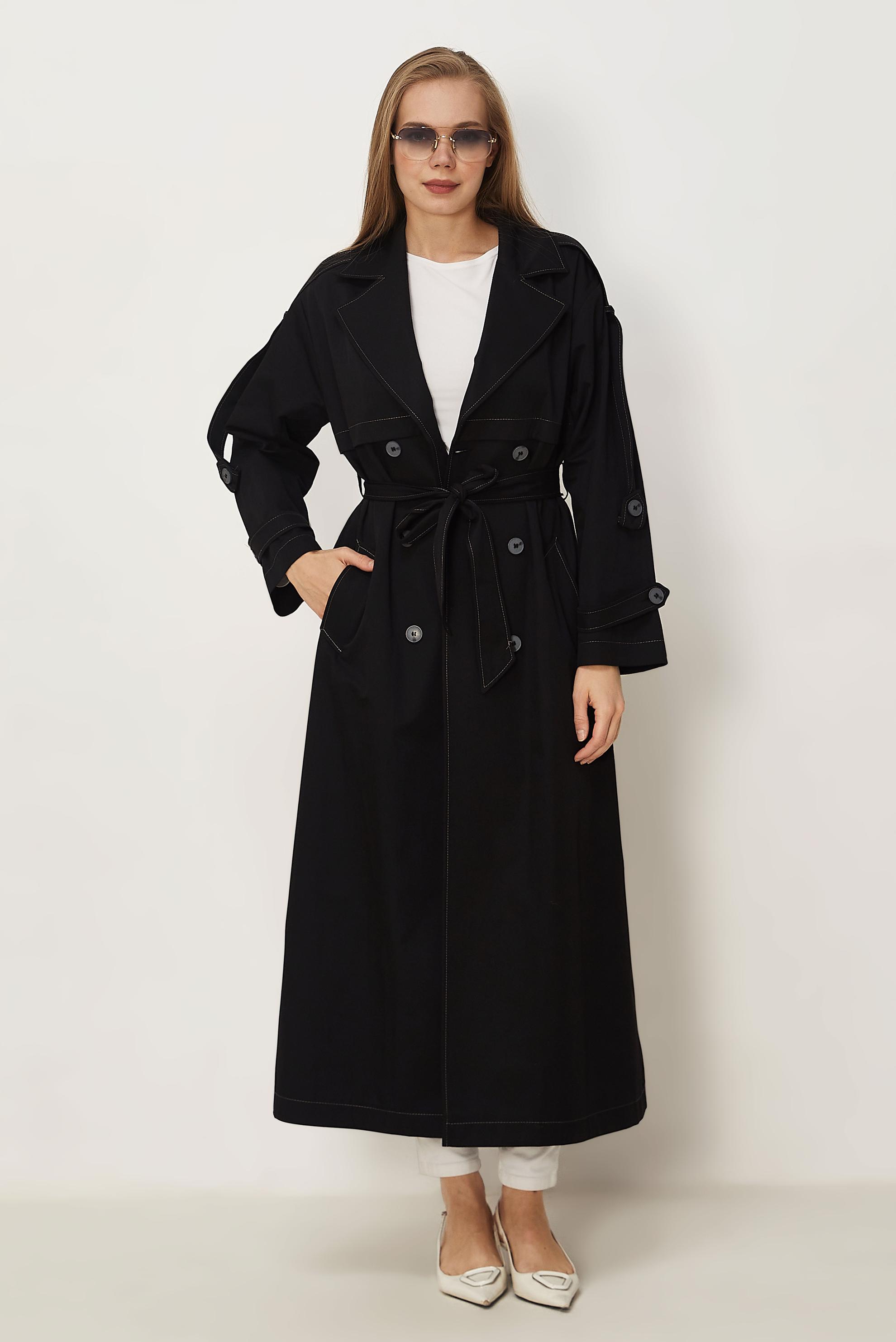 Hijab-Kleidung SCHWARZ TRENCHCOAT MIT GÜRTEL 11003