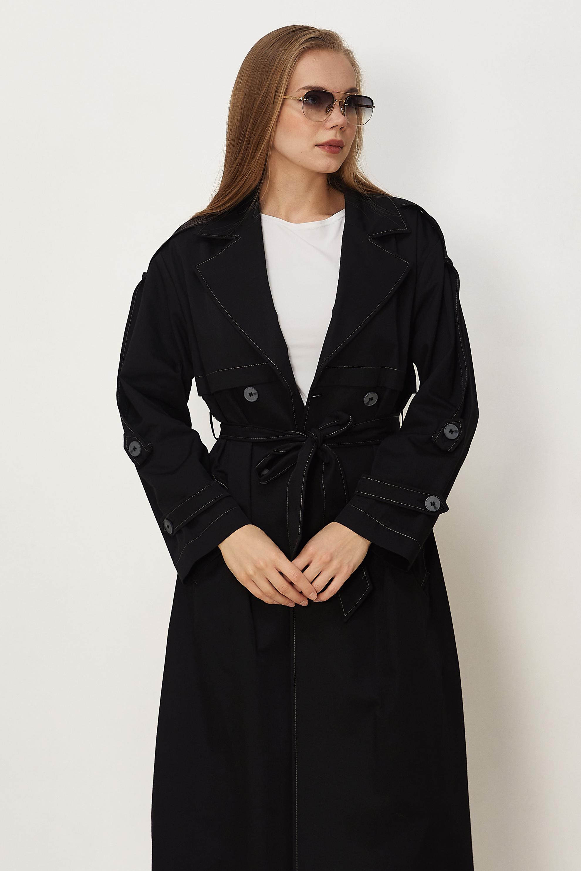 Hijab-Kleidung SCHWARZ TRENCHCOAT MIT GÜRTEL 11003